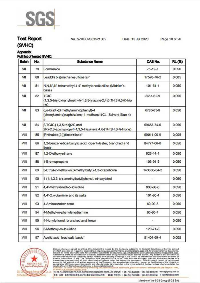 自恢复保险丝REACH报告