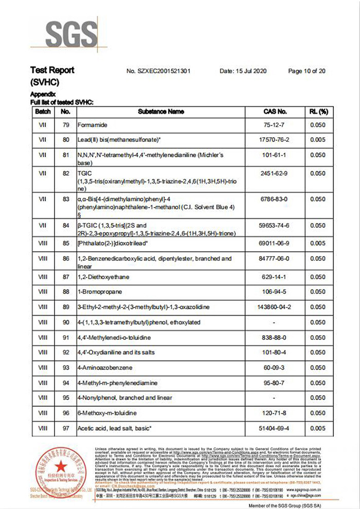 一次性保险丝REACH报告